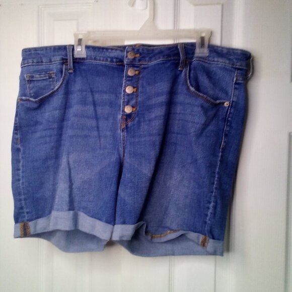 Old Navy Shorts Women 18 Button Fly Roll Hem Denim Blue - Picture 2 of 16